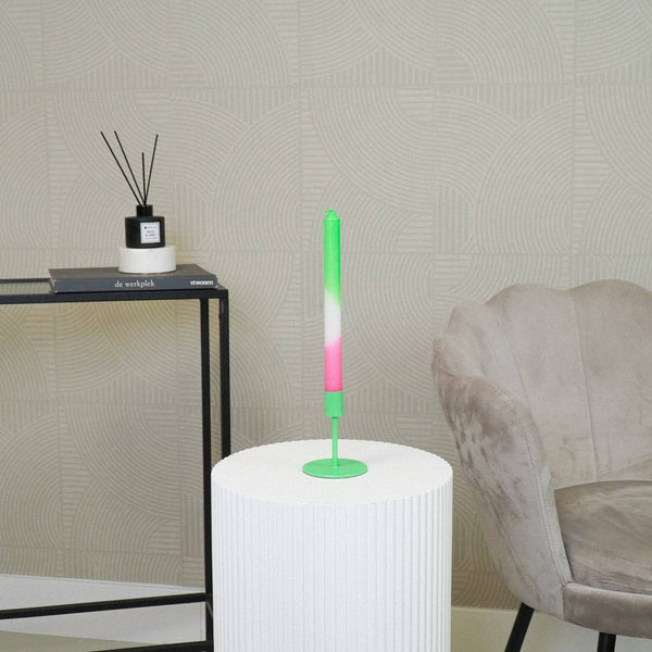 Candlestick - Basic - Metal - Neon Green - 8x8x10cm
