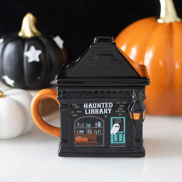 Haunted Library Lidded Mug for Halloween