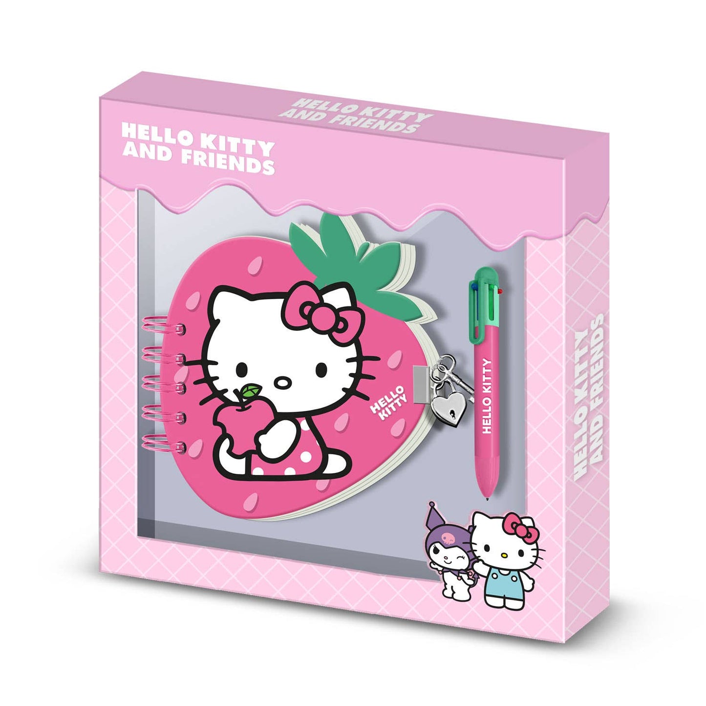 Strawberry Journal Pack + Hello Kitty 6-Color Pen - Strawberry