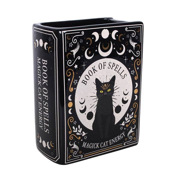 Vase en forme de livre de magie du chat noir