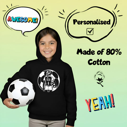Fringoo Football Hoodie Black for Girls Cotton Rich Soft Hooded Sweatshirt - Football Ball Girls Black