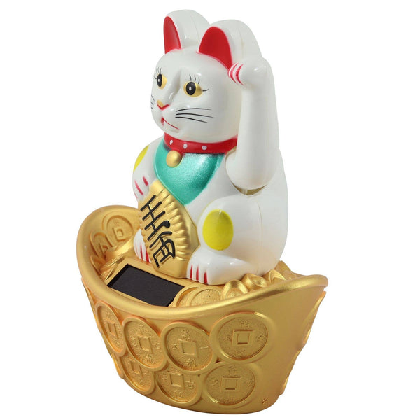 White solar lucky cat 14cm