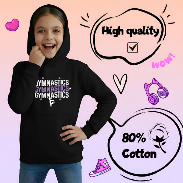 Fringoo Gymnastic Hoodie for Kids Cotton Rich Soft Hooded Sweatshirt - Gymnastics3 - Black