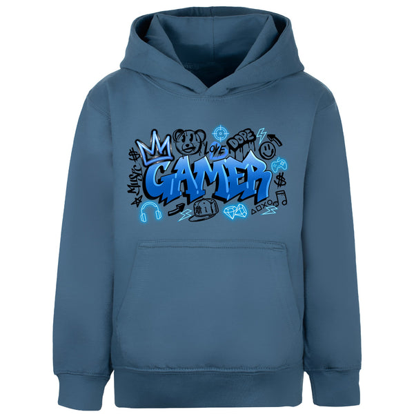 Fringoo Gamer Hoodie for Boys Cotton Rich Soft Hooded Sweatshirt - Gamer Graffiti Blue
