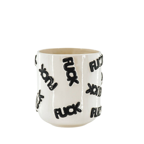 Pot - 'SHIT' - Ceramic - White/Black - 17.5x17.5x17.5cm