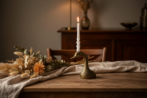 Antique Gilded Duck Head Candlestick