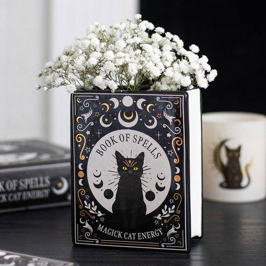 Vase à fleurs en forme de livre « Magie du Chat Noir »
