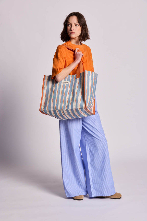 Sac cabas Claude Rayures orange et bleu