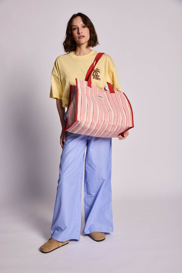Claude Tote Bag Red and Pink Stripes