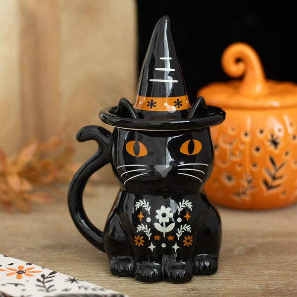 Black Cat Halloween Lidded Mug — Frightful Folk