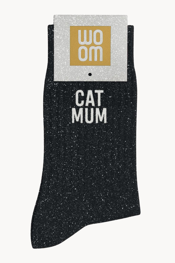 "Cat Mum" Sequin Socks - Black