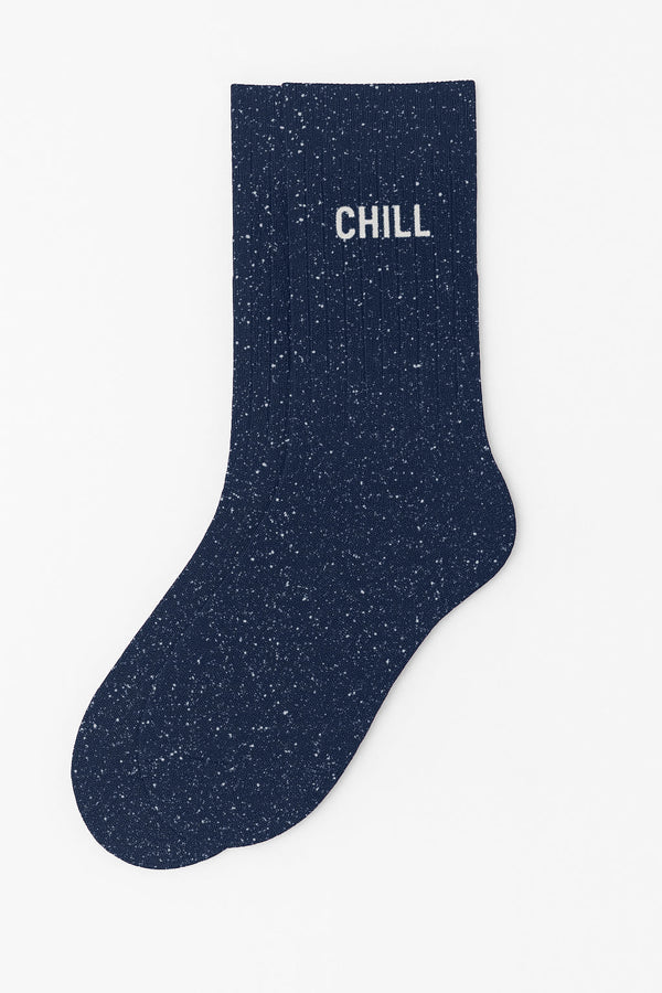 "Chill" Message Sequin Socks - Navy