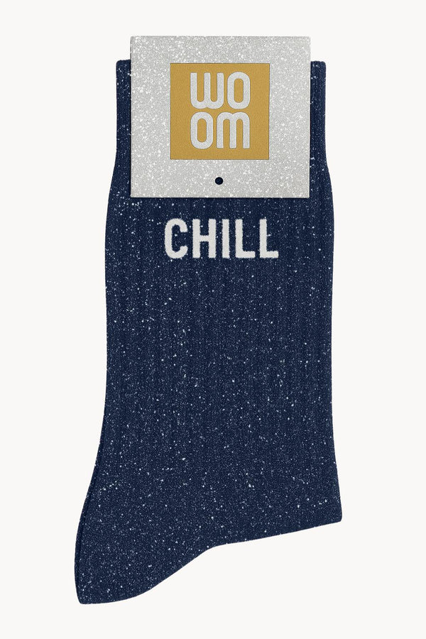 "Chill" Message Sequin Socks - Navy
