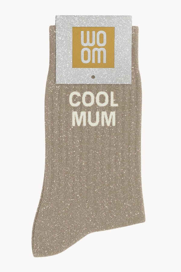 "Cool Mum" Sequin Message Socks - Beige