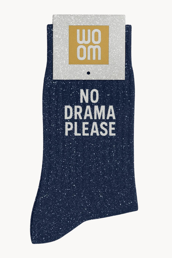 "No Drama Please" Sequin Message Socks - Navy