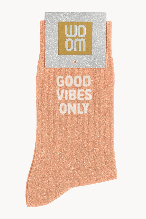 "Good Vibes Only" Glitter Socks - Peachy Peach
