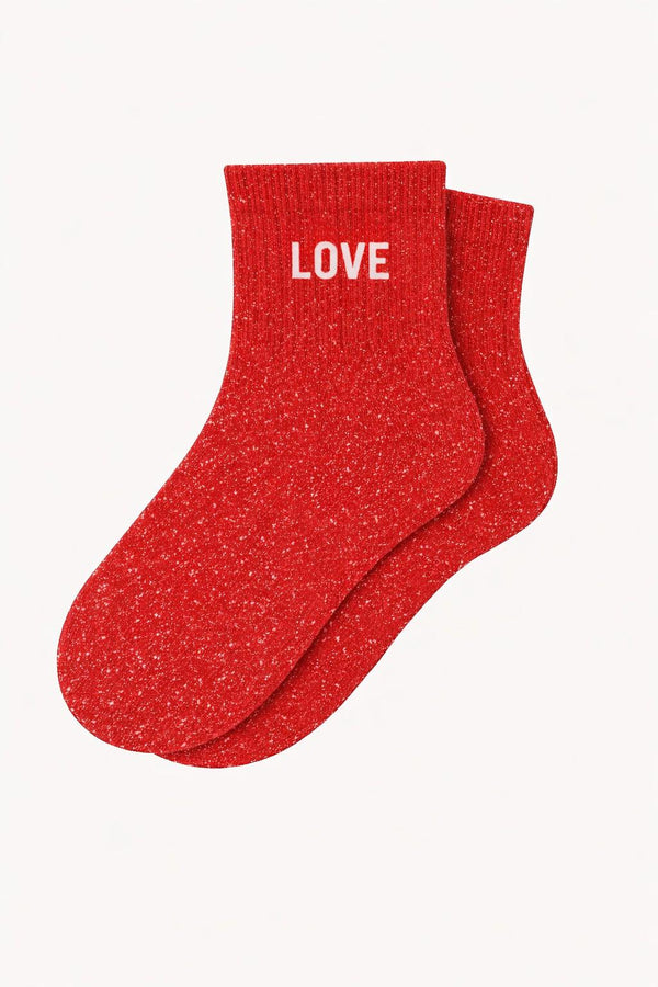 "LOVE" Sequin Ankle Socks - Red