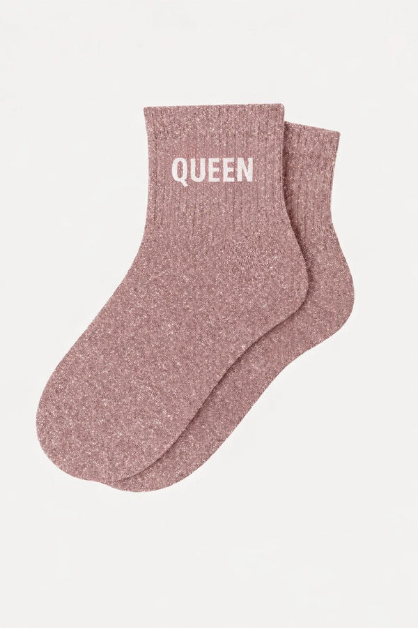 "QUEEN" Rose Gold Sequin Short Socks