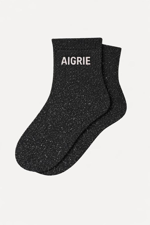 "AIGRIE" Short Glitter Socks - Black