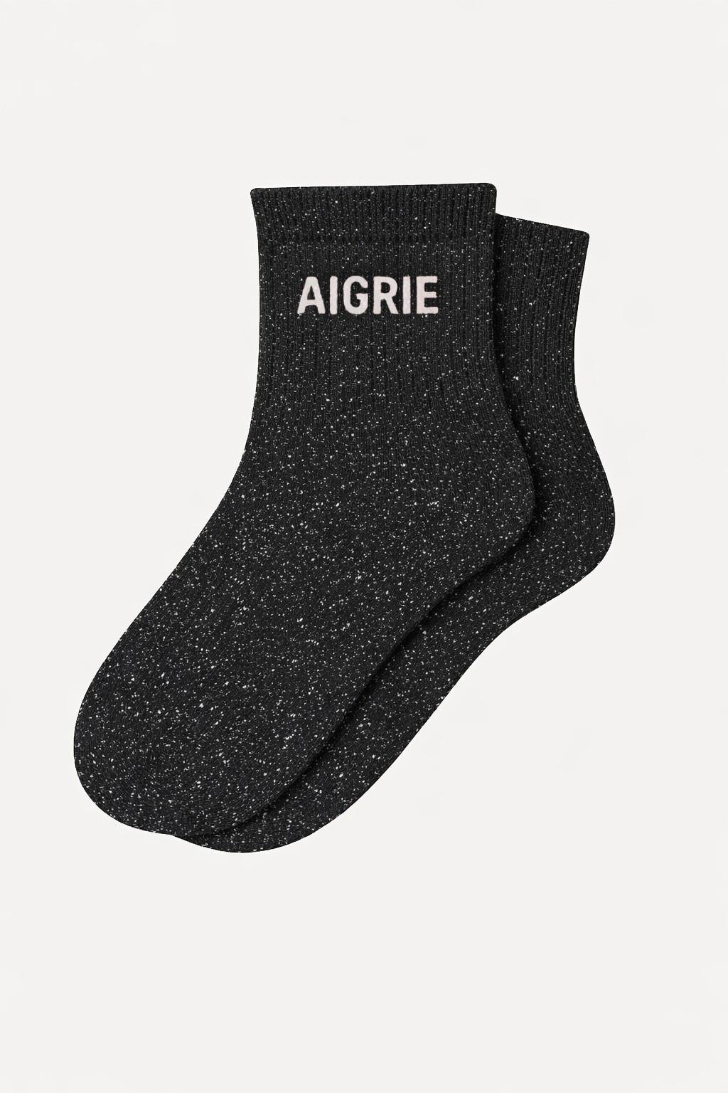 "AIGRIE" Short Glitter Socks - Black