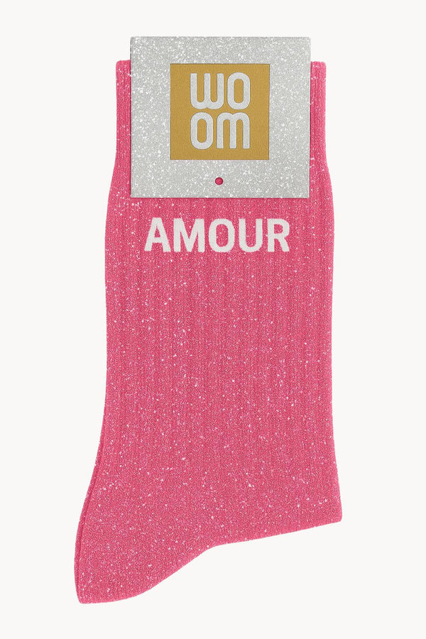"Love" Message Glitter Socks - Bubblegum Pink