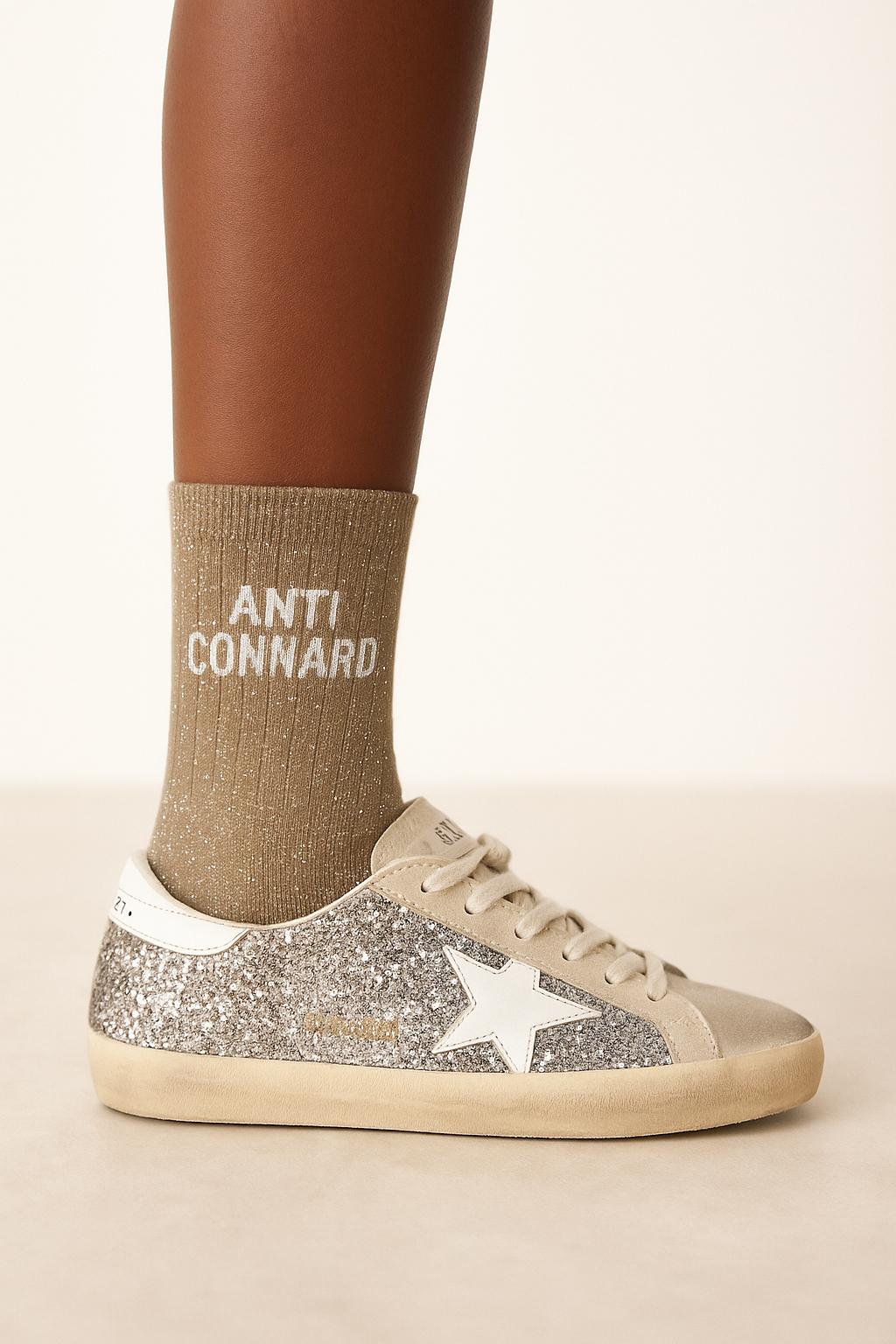 Chaussettes à Paillettes à Message "Anti-Connard" - Beige