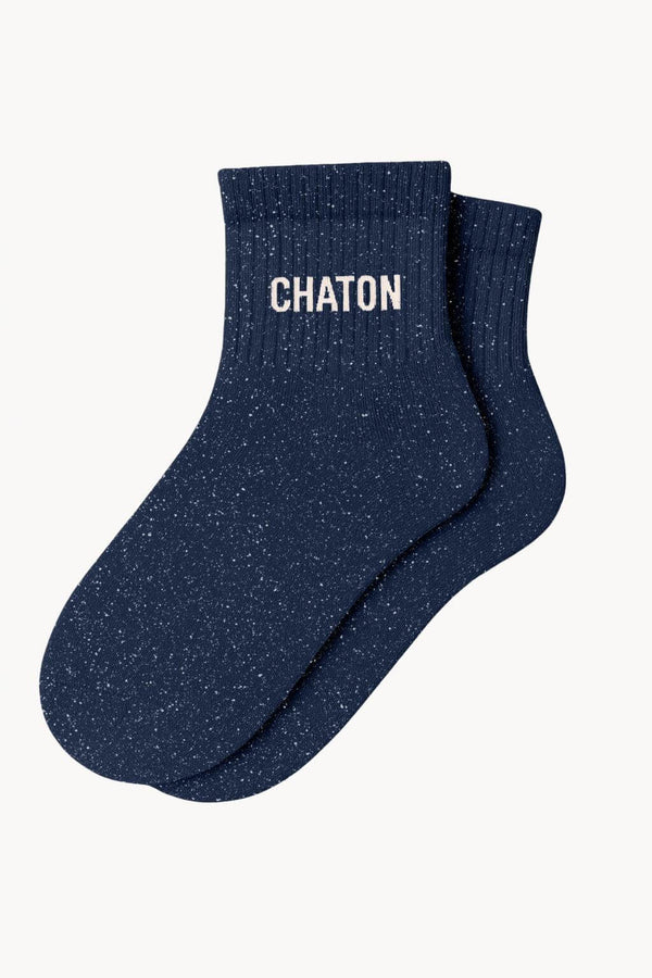 "KITTEN" Short Glitter Socks - Navy Blue