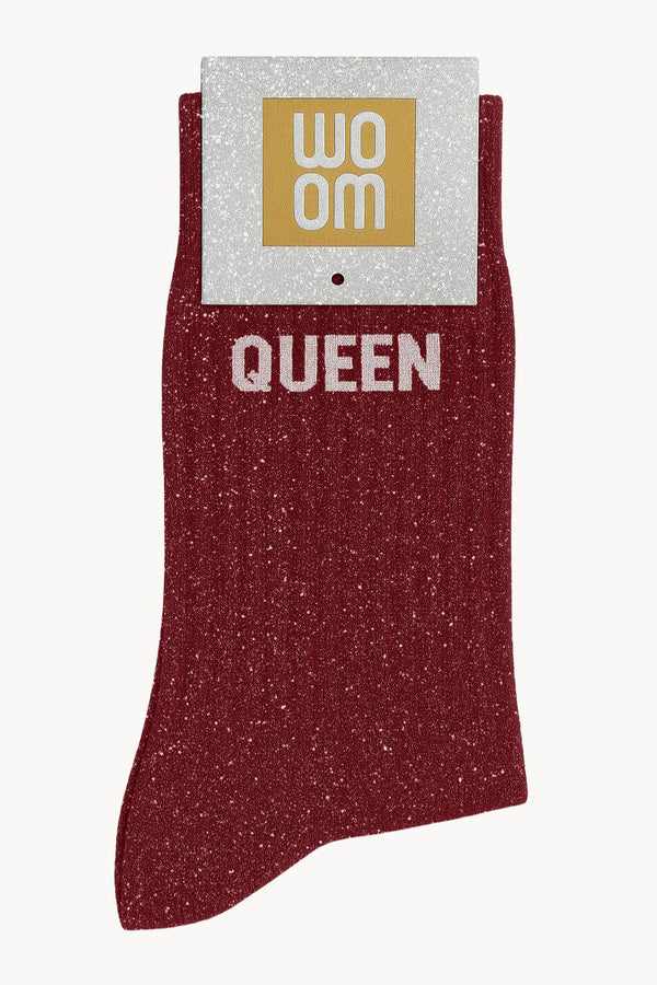"Queen" Sequin Message Socks - Cherry Pop