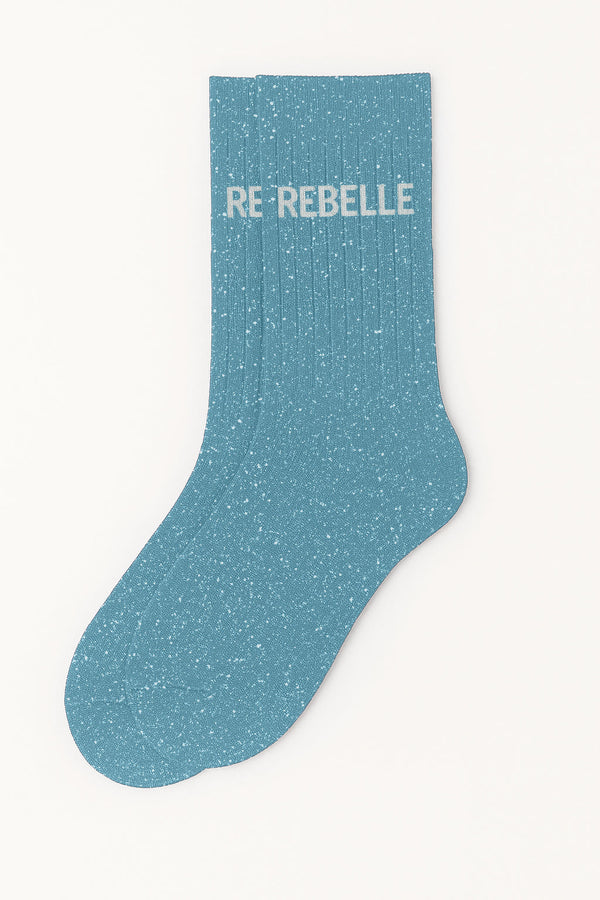 "Rebel" Message Glitter Socks - Turquoise Blue