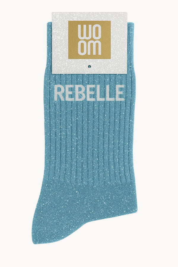 "Rebel" Message Glitter Socks - Turquoise Blue