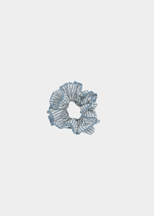 Blue Striped Frill Scrunchie