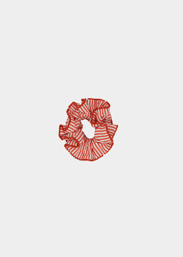 Red Striped Ruffled Scrunchie
