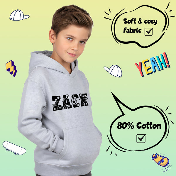 Fringoo Football Hoodie Grey for Boys Cotton Rich Soft Hooded Sweatshirt - Football Alphabet Grey