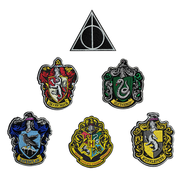 Set de 6 Écussons Deluxe Maisons Poudlard et Reliques de La Mort