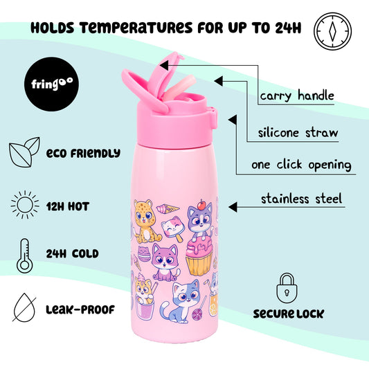 Gourde en acier inoxydable avec paille – acier inoxydable Bottle 350ml – Cats & Sweets