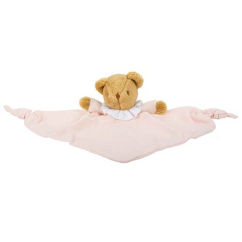 Ours Triangle Doudou Avec Hochet - Coton Bio Rose poudré