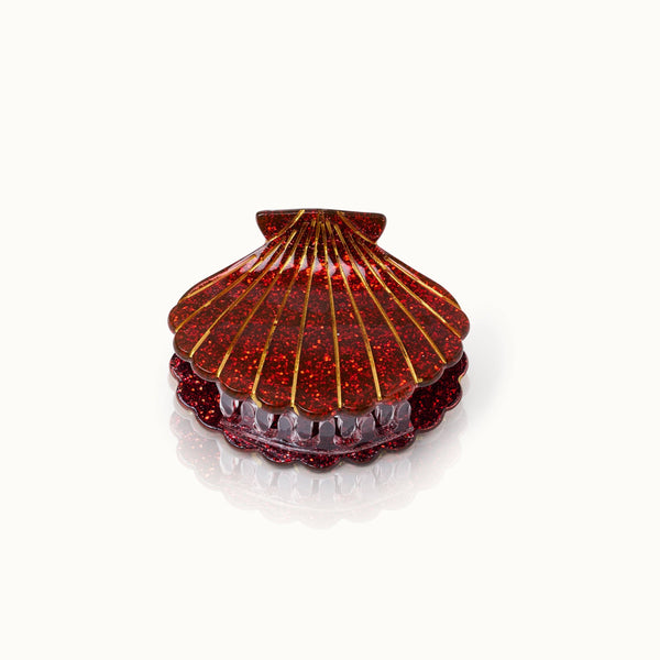 Glittery red seashell hair clip