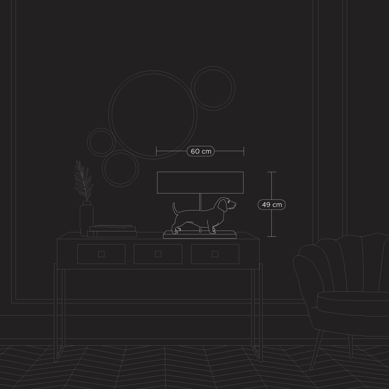 Frank Silver/Grey Dachshund Table Lamp, Poly, 60 x 14 x 48.5 cm