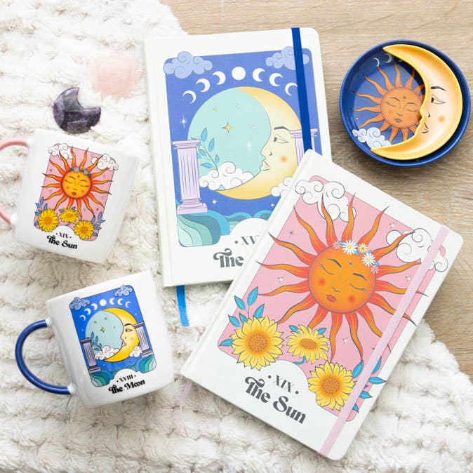 Set of celestial Sun and Moon mugs