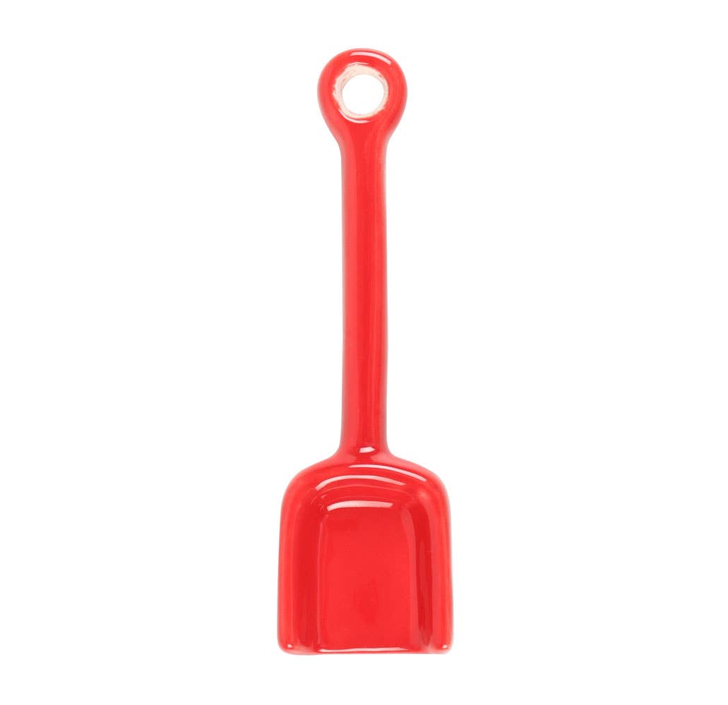 Set of 2 ceramic egg cups in the shape of buckets with spade-shaped spoons