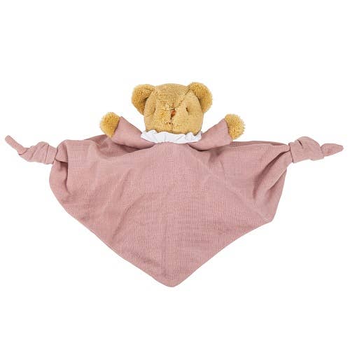 Ours Triangle Doudou Avec Hochet - Coton Bio Vieux Rose