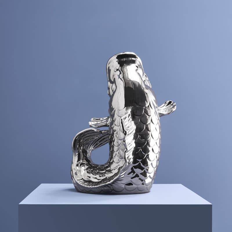 Sculpture/Vase Poisson Blubb, grès argenté