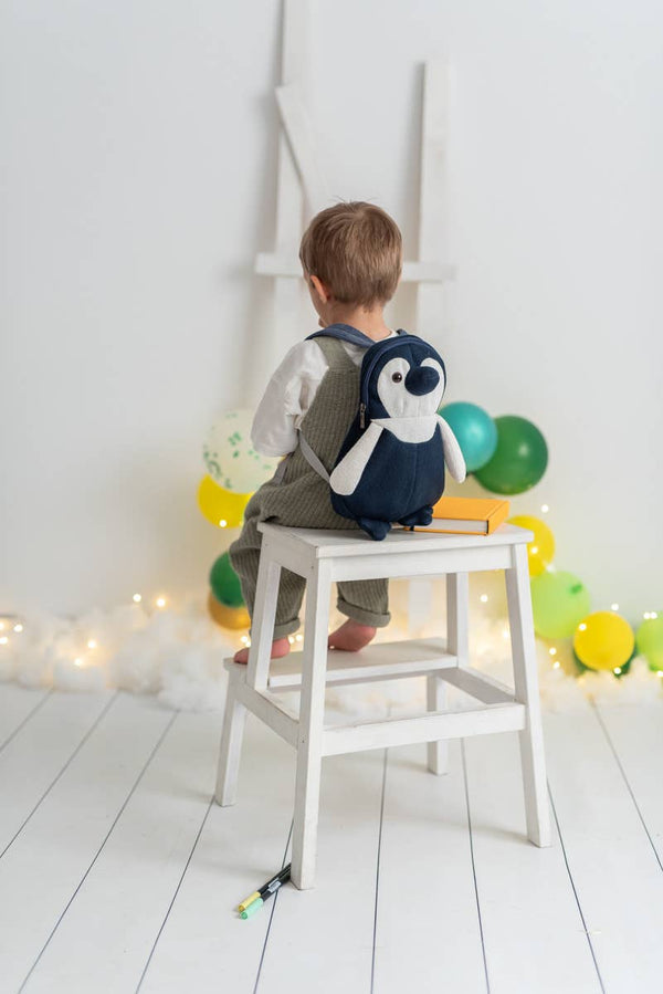 Crochet Penguin Backpack – Blue and White