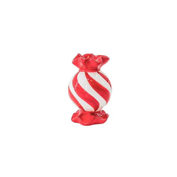 Candlestick - Toffee Candy - Red/White - 8.5x8.5x13 cm