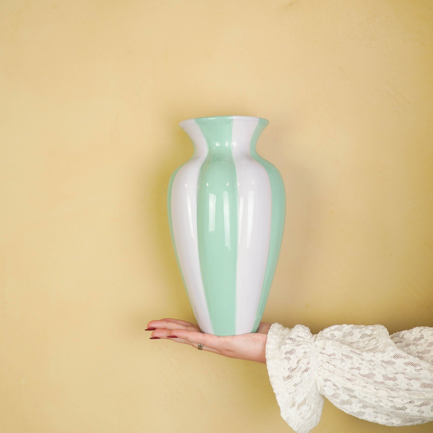 Flower vase - Pleated vase - Ceramic - Lilac/Green - 16.5x16.5x29.5 cm