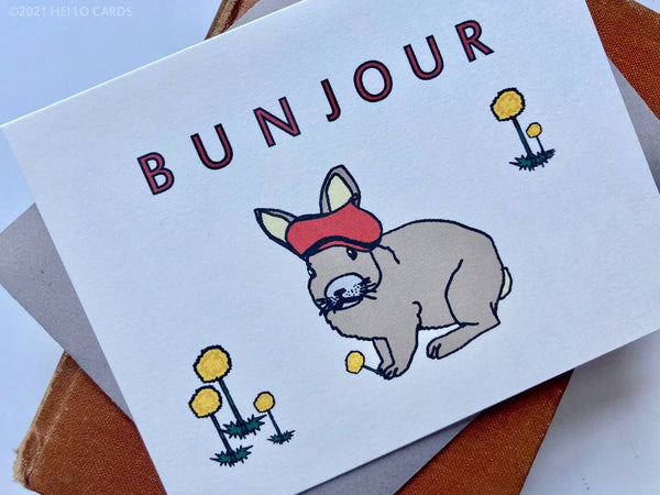 “Bunjour” Rabbit Greeting Card