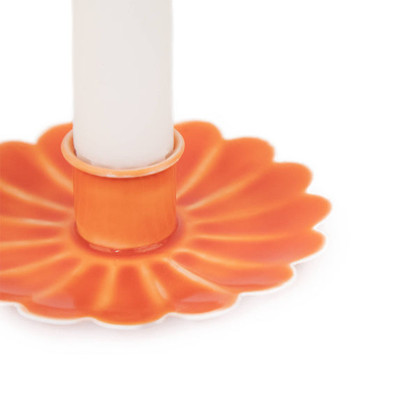 Bougeoir Floral Orange Peint à la Main Helio Ferretti Vue 2