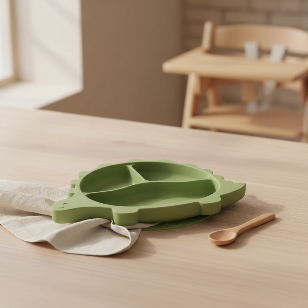 Dinosaur plate with suction cup - Olive Green