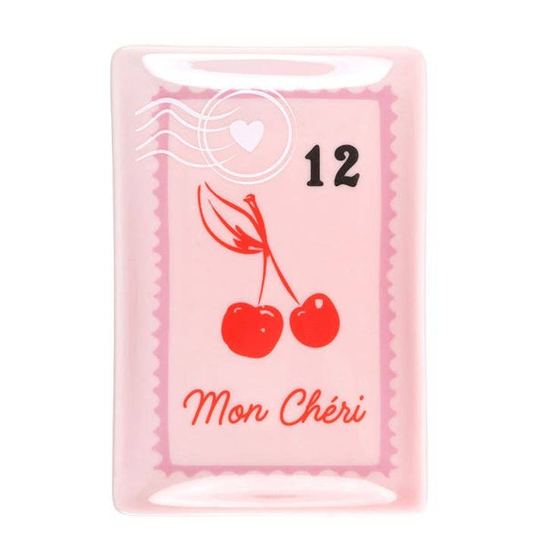 Vide poche timbre-poste cerise