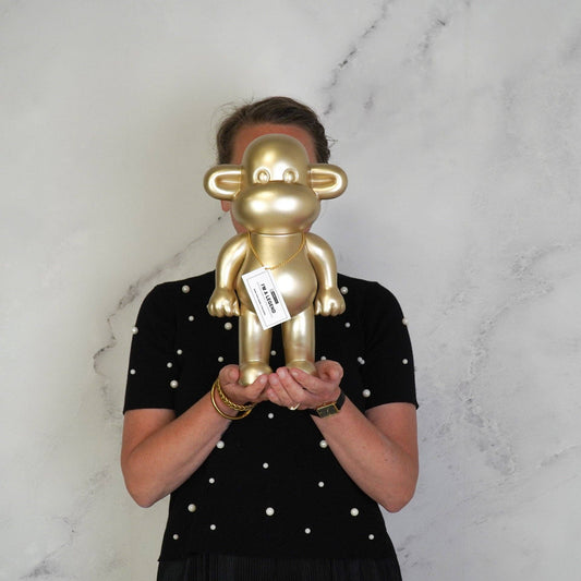 Ornament - Monkey Figurine 'The Legend' - Resin - Gold - 20.5x13.5x35cm